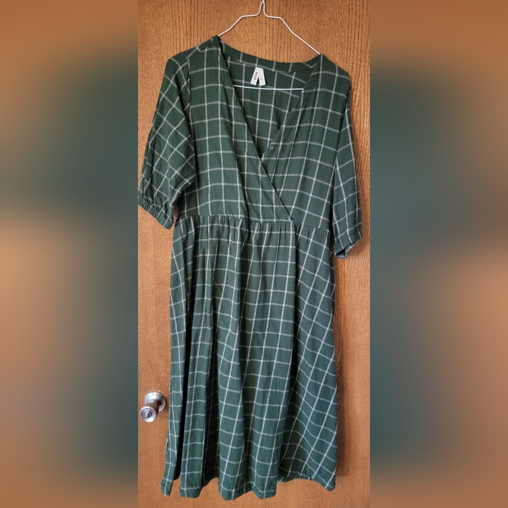 Pact organic flannel green dress L